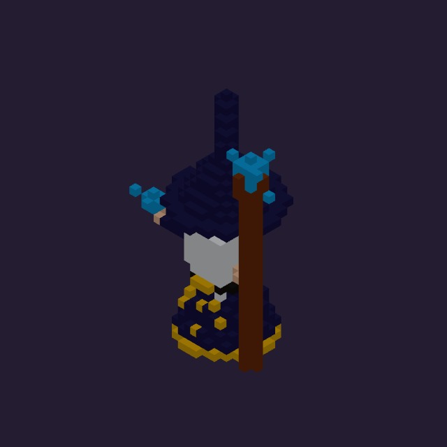 Glowing Blue Staff Wizard — voxel art